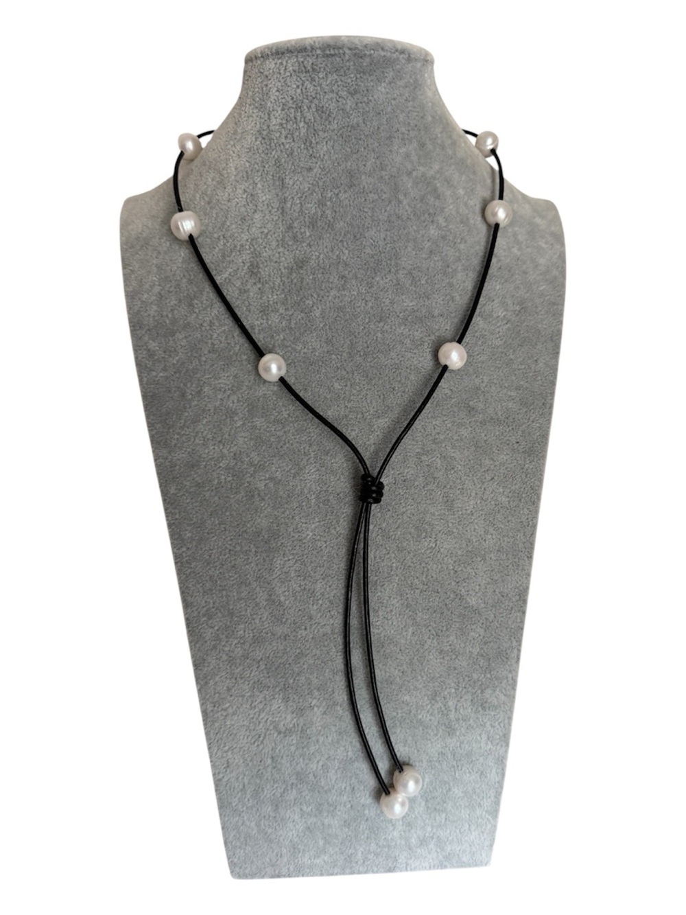 Sundance Black Leather Cord Pearl Lariat Necklace with White Baroque Pearls NEW